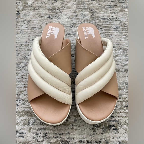 Sorel Shoes - SOREL Cameron Leather Platform Sandals Slip On Mule Size 8.5 Beige Ivory